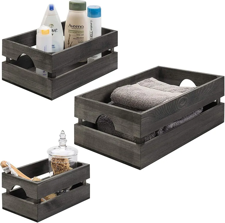 16 x 12 Inch Grey Wood Nesting Storage and Accent Crates, Set of 3