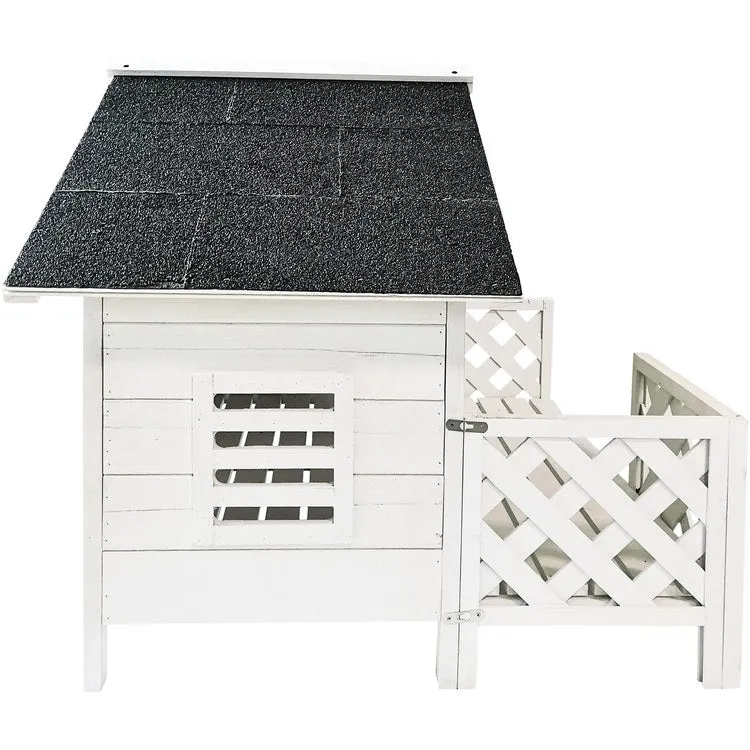 27" Tall Outdoor Raised Pet House with Porch - White