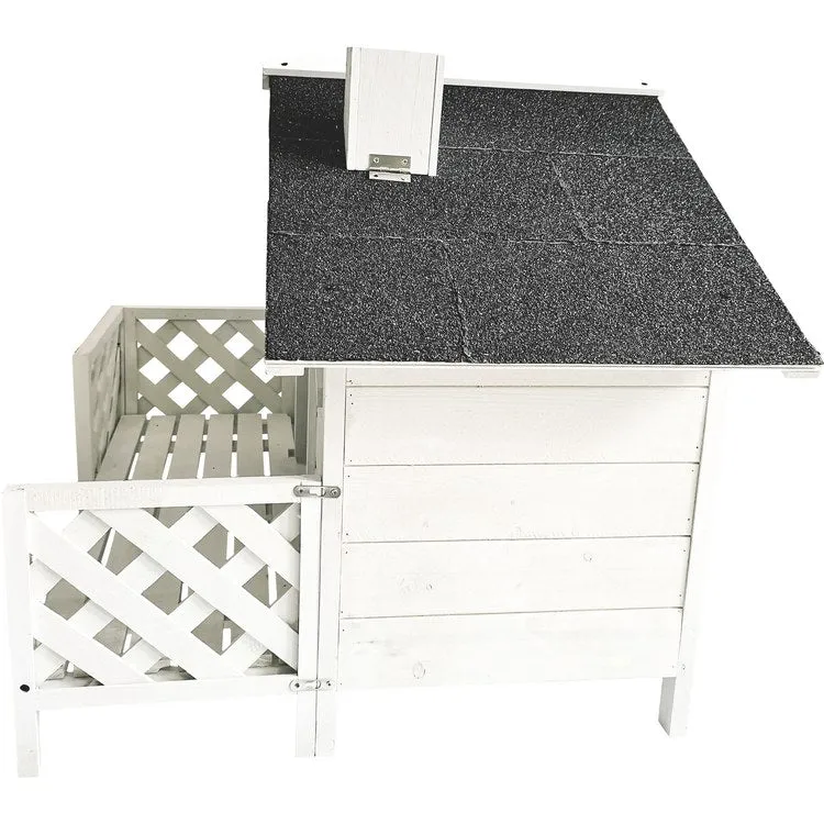 27" Tall Outdoor Raised Pet House with Porch - White