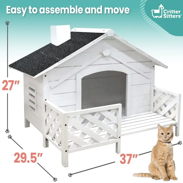 27" Tall Outdoor Raised Pet House with Porch - White