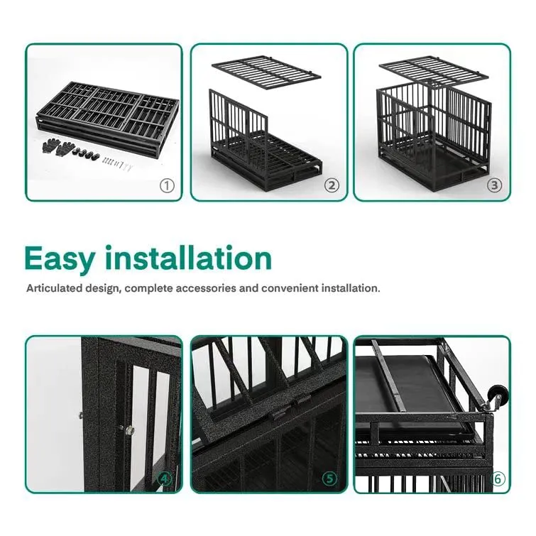 48/38 Inch Heavy Duty Dog Crate Cage Kennel with Wheels, High Anxiety Indestructible, Sturdy Locks Design