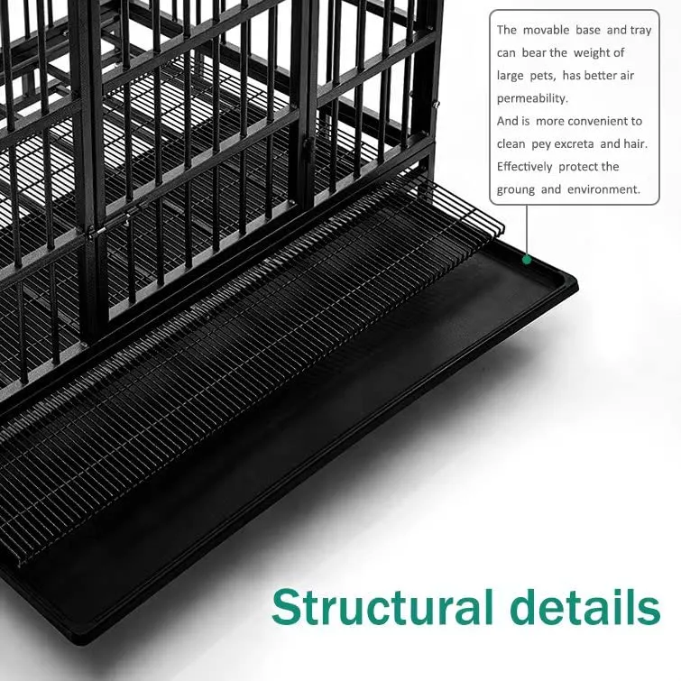 48/38 Inch Heavy Duty Dog Crate Cage Kennel with Wheels, High Anxiety Indestructible, Sturdy Locks Design