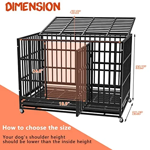 48/38 inch Heavy Duty Indestructible Dog Crate, Escape Proof Dog Cage Kennel with Lockable Wheels