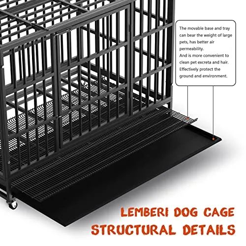 48/38 inch Heavy Duty Indestructible Dog Crate, Escape Proof Dog Cage Kennel with Lockable Wheels