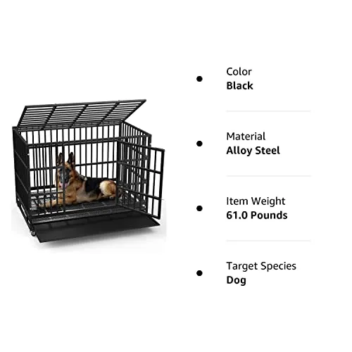 48/38 inch Heavy Duty Indestructible Dog Crate, Escape Proof Dog Cage Kennel with Lockable Wheels