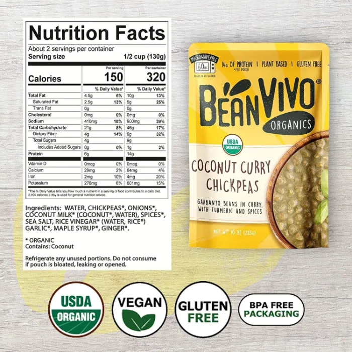 Beanvivo - Beans Chickpea Coconut Curry Organic, 10 oz - Pack of 6