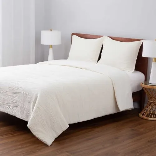 Berkshire Life Pleated Wave 3-piece Ivory Comforter Set - King