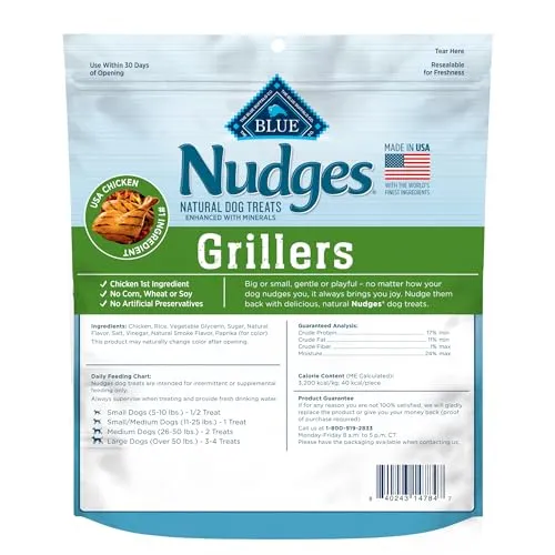 Blue Buffalo Nudges Grillers Natural Dog Treats Made with Real Chicken, Made in the USA, Chicken, 10-oz. Bag