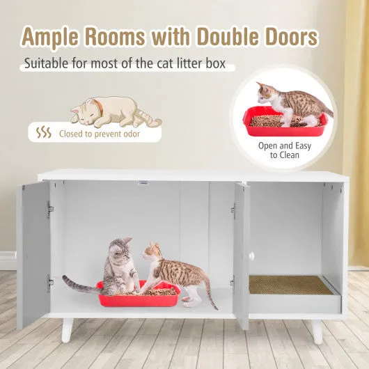 Cat Litter Box Enclosure with Divider and Double Doors-Gray