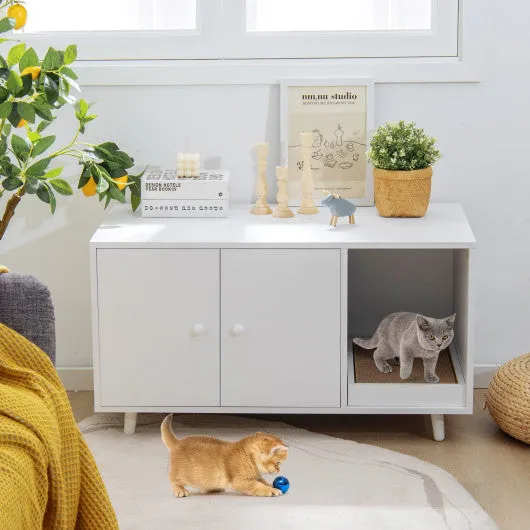 Cat Litter Box Enclosure with Divider and Double Doors-White