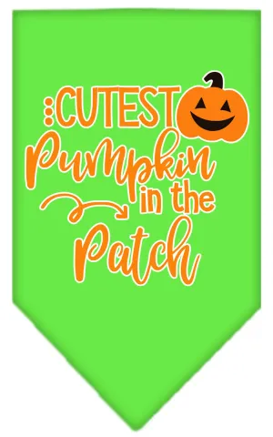 Cutest Pumpkin In The Patch Screen Print Bandana Lime Green Large