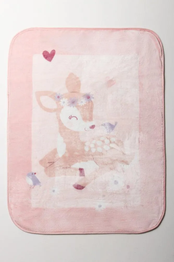 Deer Mink Blanket Pink