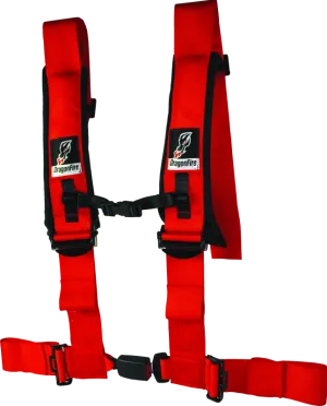 DragonFire Racing Harness- H-Style- 4-point- EZ-Adjust- 3in Buckle- Red