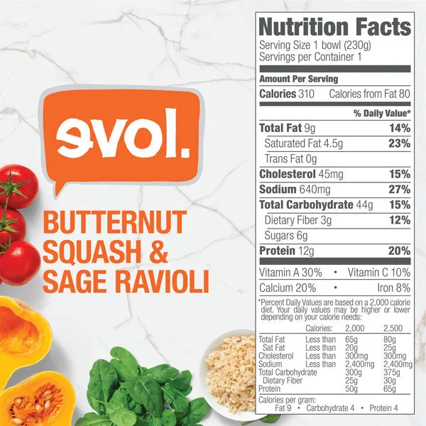 Evol Vegetarian Butternut Squash & Sage Ravioli, 8.13 oz