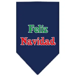 Feliz Navidad Screen Print Bandana Navy Blue Small