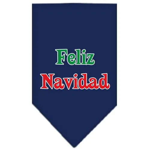 Feliz Navidad Screen Print Bandana Navy Blue Small