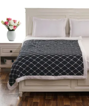 Geo - Black & White Cotton Knitted Single Bed Blanket layered with Warm Sherpa Fabric