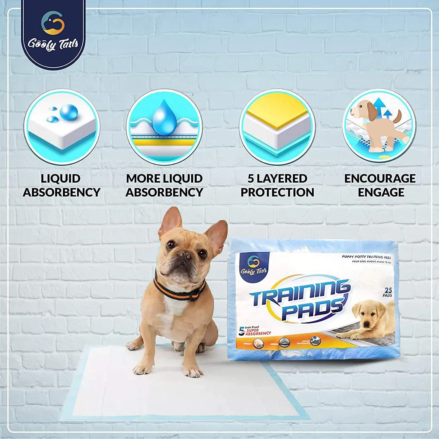 Goofy Tails Non Adhesive High Absorption Training Puppy Pee Pads for Dogs (60cms x 45cms) | 5 Layer High Absorption Dog Pee Pads