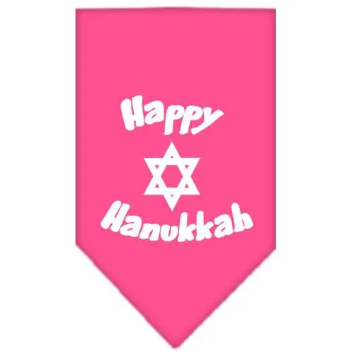 Happy Hanukkah Screen Print Bandana Bright Pink Large