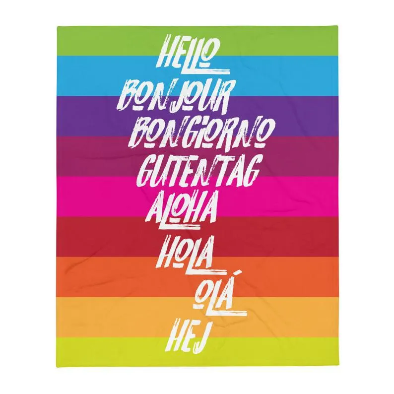 Hello bright bold rainbow LGBT Throw Blanket