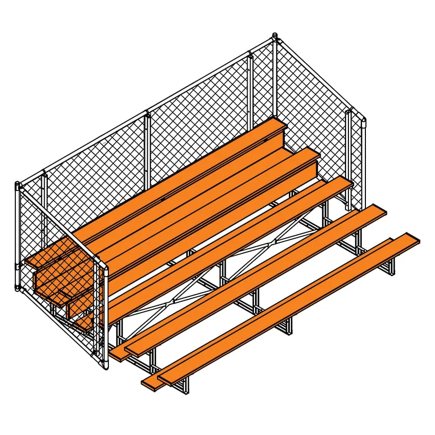 Jaypro Bleacher - 15 ft. (5 Row - Single Foot Plank with Chain Link Rail) - Enclosed (Powder Coated)