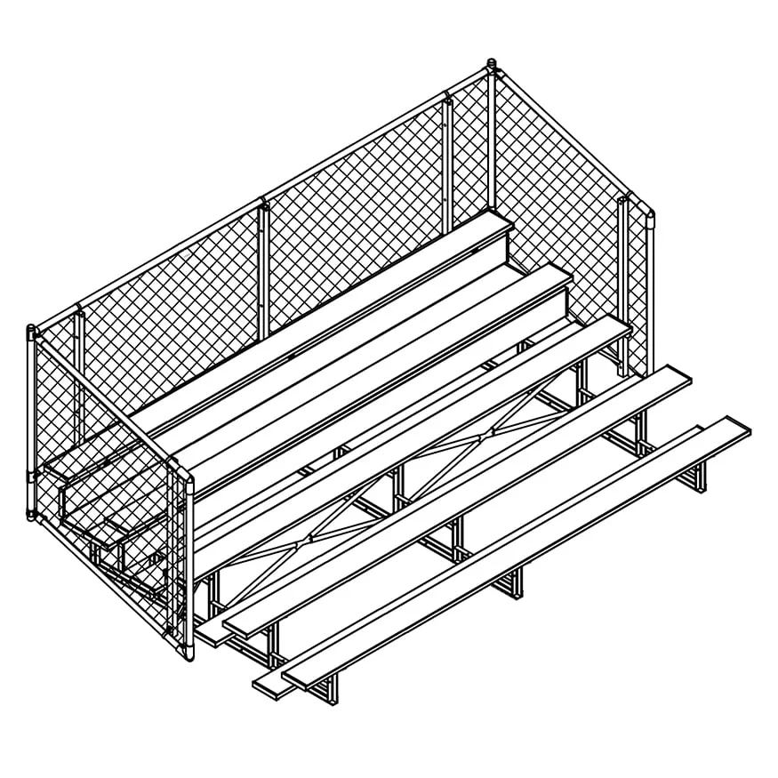 Jaypro Bleacher - 15 ft. (5 Row - Single Foot Plank with Chain Link Rail) - Enclosed (Powder Coated)