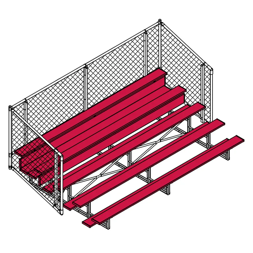 Jaypro Bleacher - 15 ft. (5 Row - Single Foot Plank with Chain Link Rail) - Enclosed (Powder Coated)