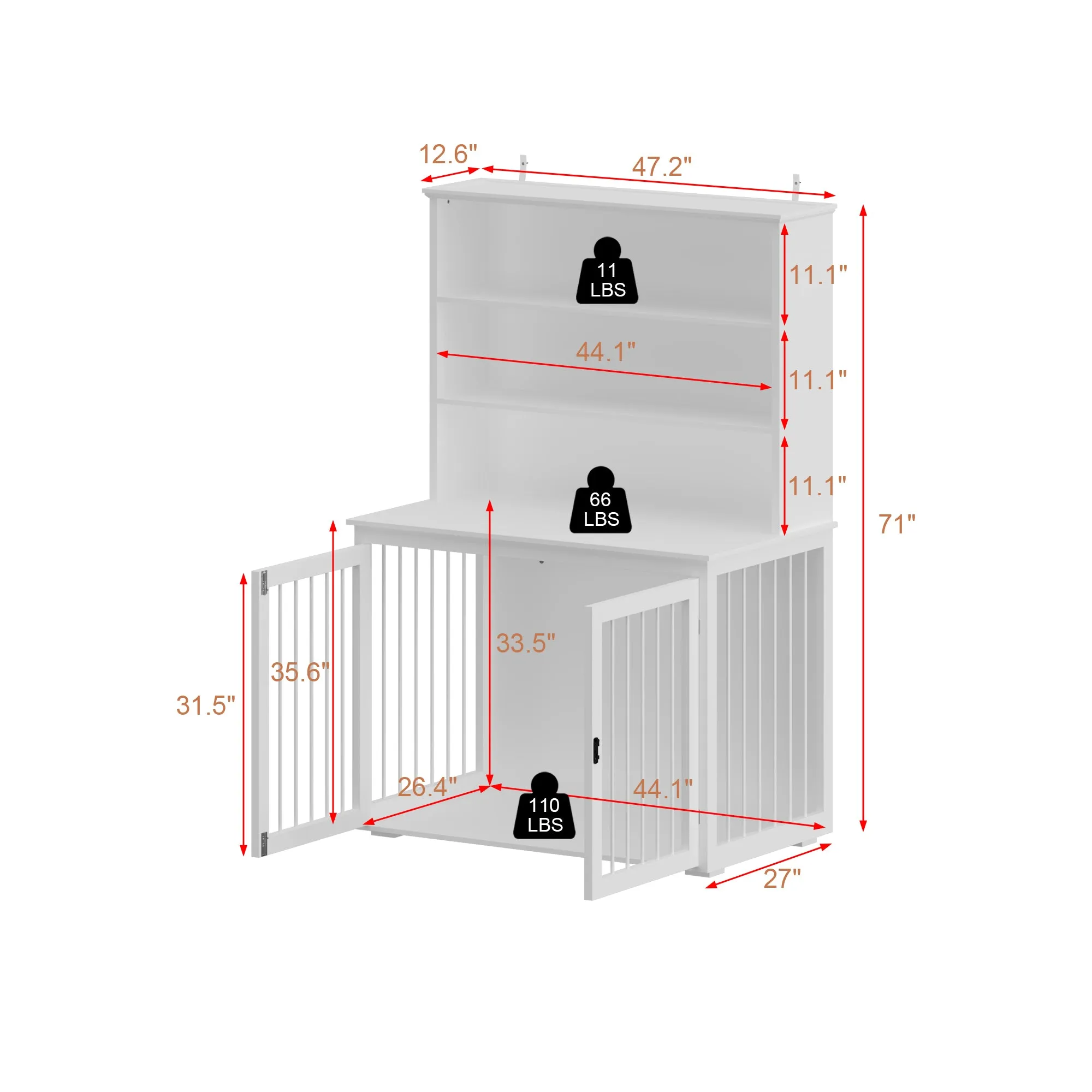 Large Dog Crate with 2 Doors and 3 Shelves