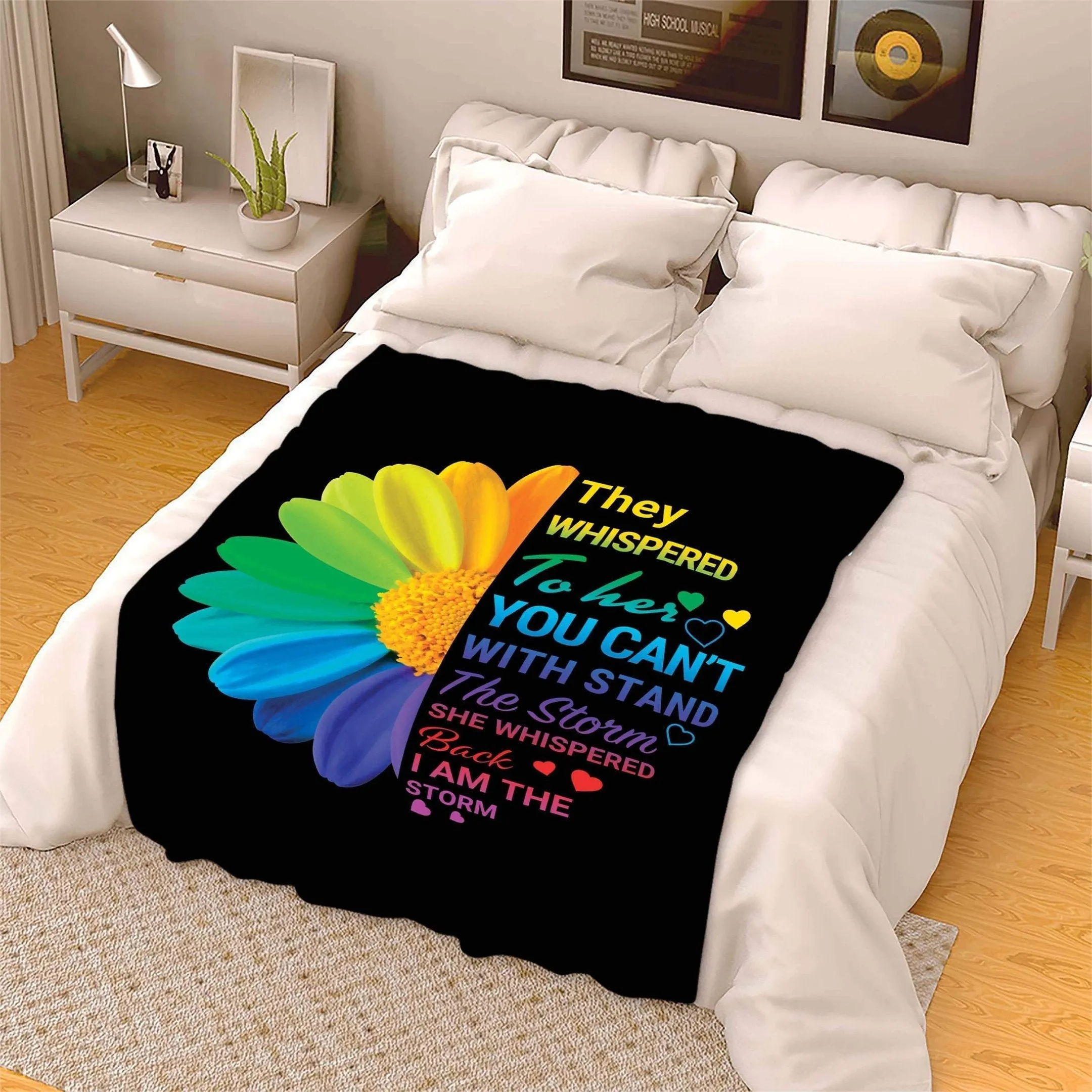 Lgbt Pride Sunflower Blanket, They Whispered To Her Fleece Blanket For Lesbian, Couple Lesbian Gift