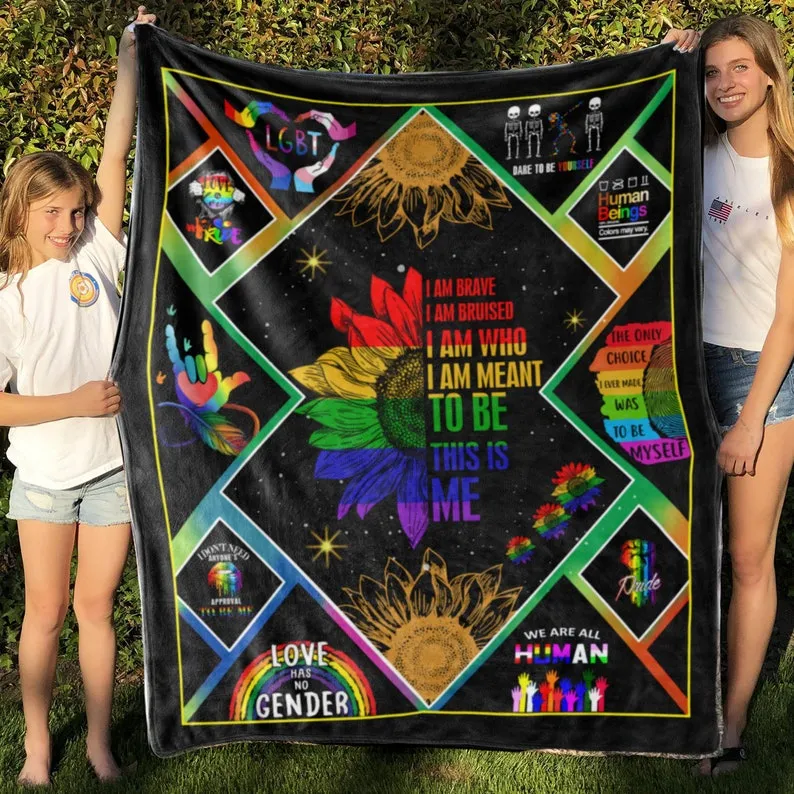 Lgbt Sunflower This Is Me Blanket Gift For Friend Lesbian,  Family Birthday Gay Gift Home Decor, Pride Gift