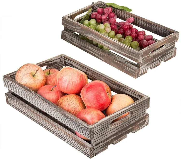 Nesting Torched Wood Storage Crates with Handles, Set of 3