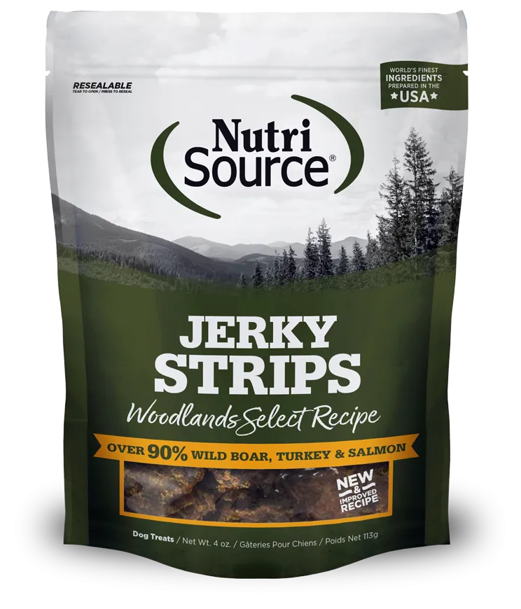 Nutrisource Woodlands Select Grain Free 95% Wild Boar, Turkey, & Salmon Jerky Dog Treats 4oz