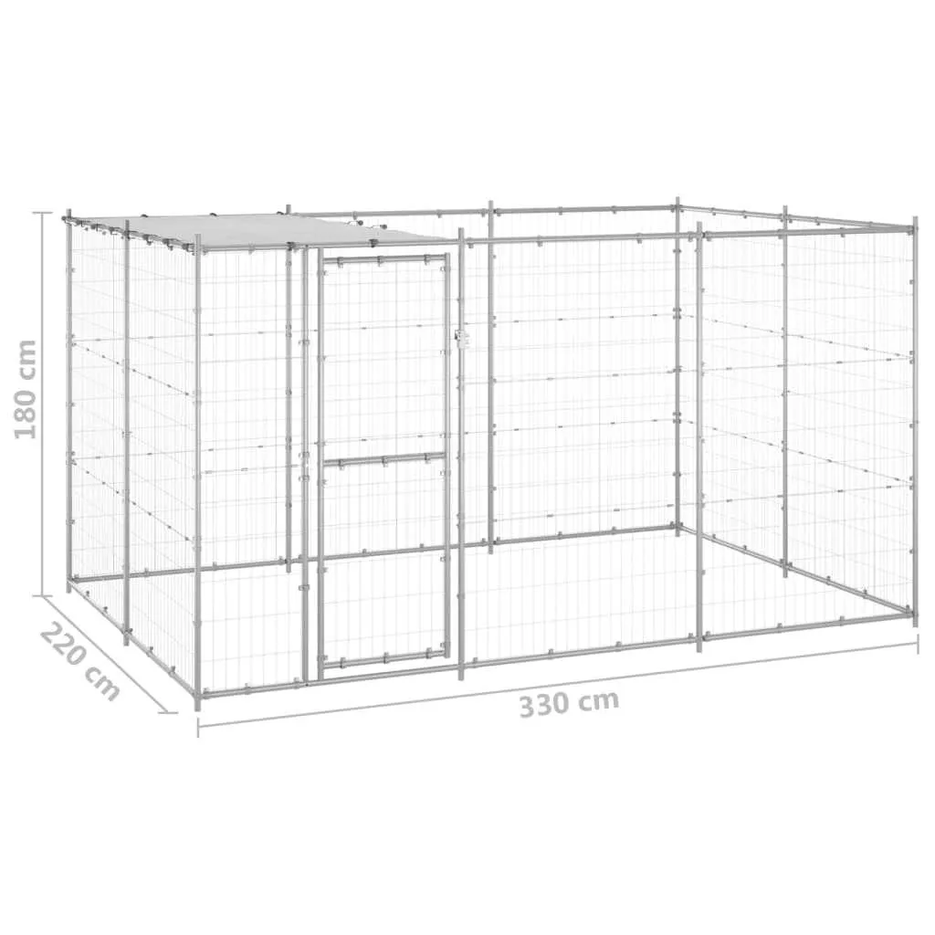 Outdoor Dog Kennel Galvanised Steel with Roof 7.26 m²