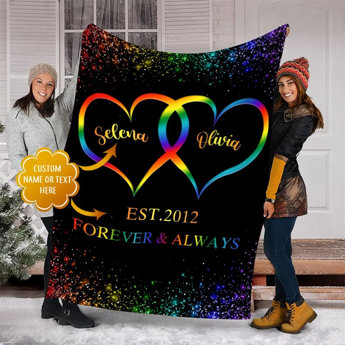 Personalized Lgbt Pride Blanket, Rainbow Heart In Heart Lesbian Gay Transgender Bisexual Blanket