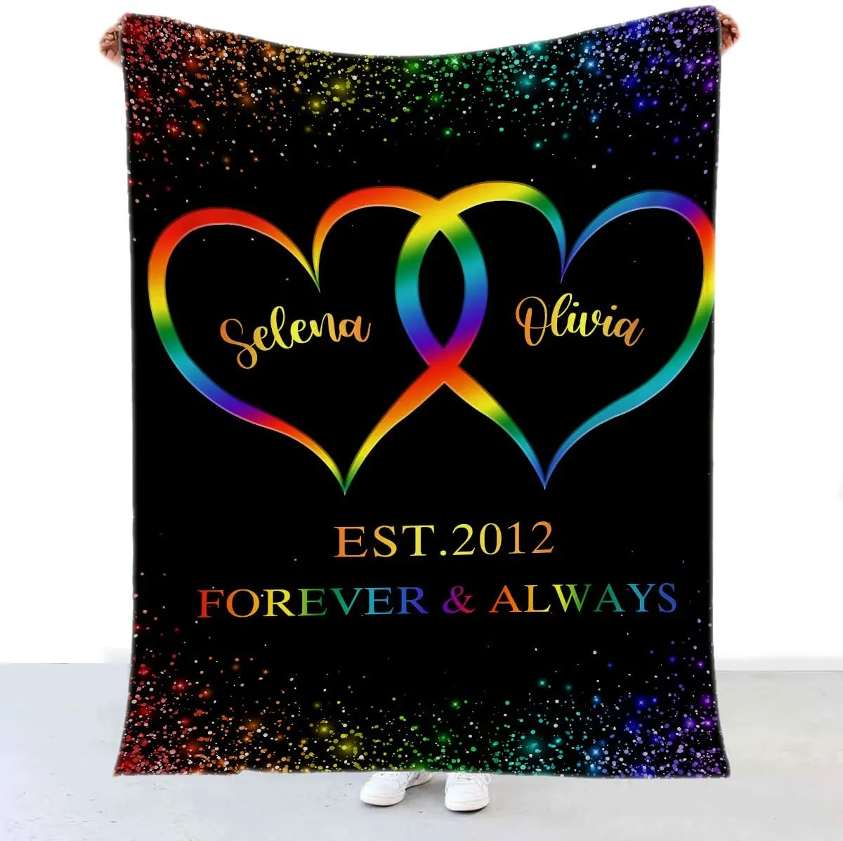 Personalized Lgbt Pride Blanket, Rainbow Heart In Heart Lesbian Gay Transgender Bisexual Blanket