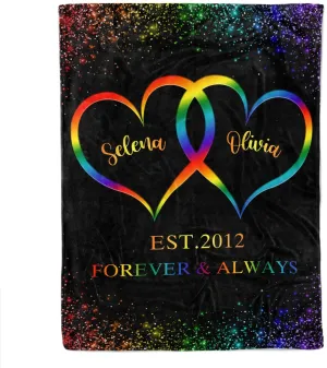 Personalized Lgbt Pride Blanket, Rainbow Heart In Heart Lesbian Gay Transgender Bisexual Blanket