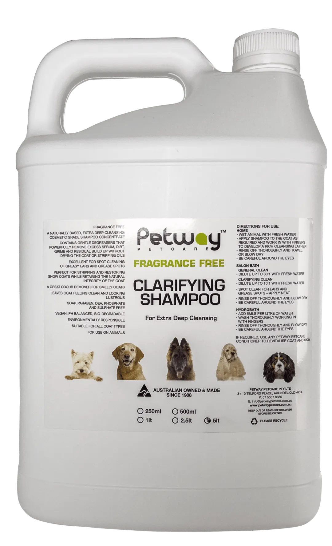 Petway Petcare Fragrance Free Clarifying Shampoo - Assorted Sizes  (WH)