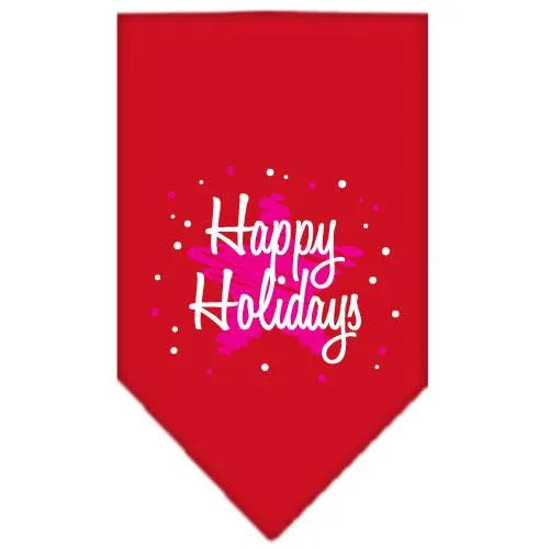 Scribble Happy Holidays Screen Print Bandana Red Large