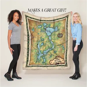 Spirit Lake and Lake Ookoboji Iowa Map Blanket Double Stitched Edges Cozy Luxury Fluffy Super Soft 430 GSM Polyester Throw Blanket