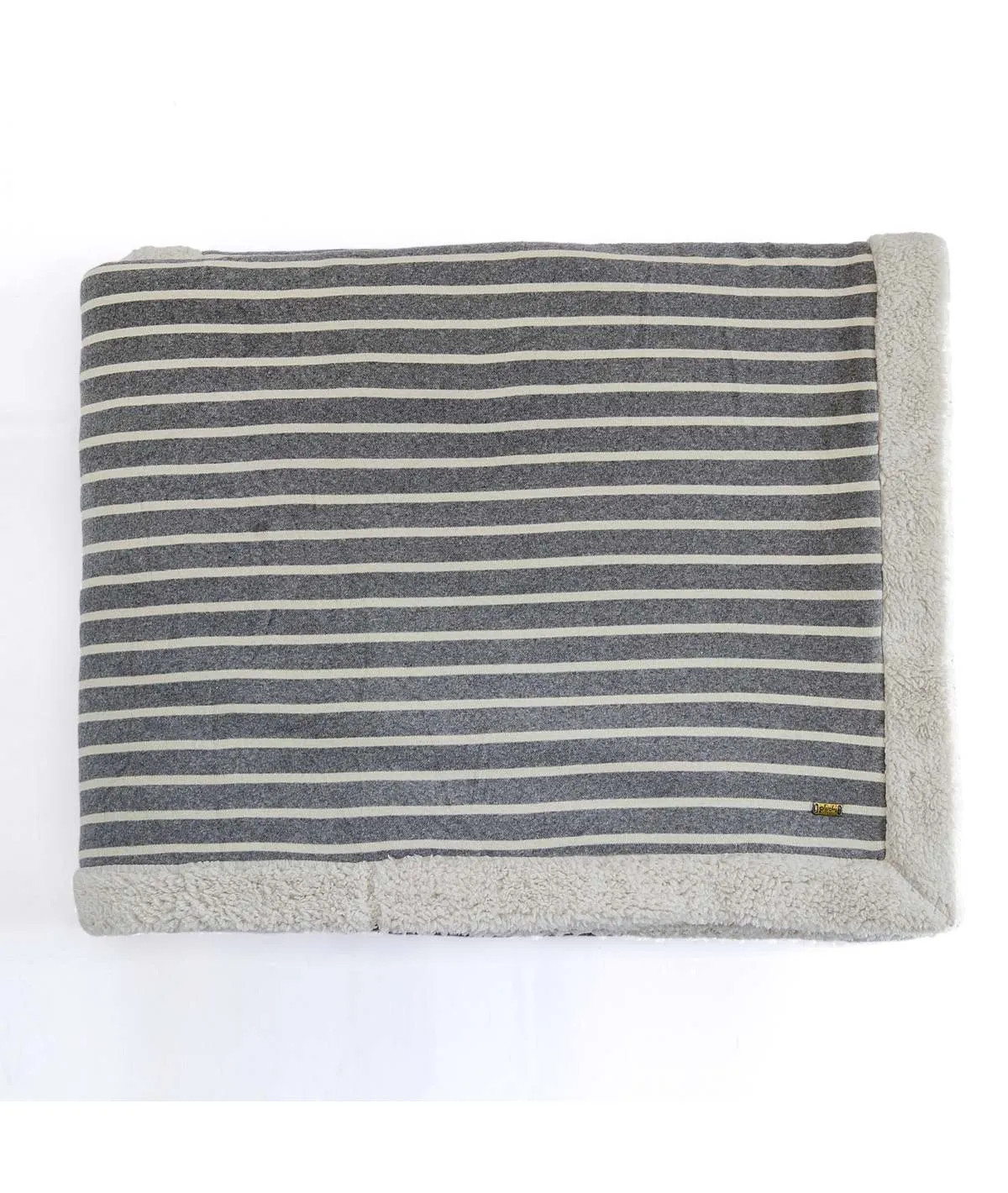 Stripe - Double Bed Front Cotton Knitted with Sherpa Back Blanket with Ivory & Dark Grey