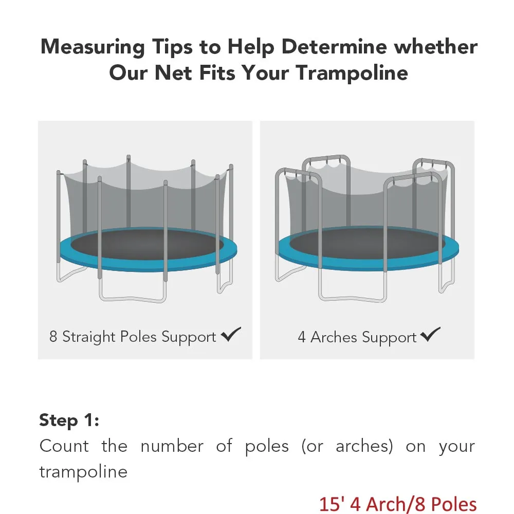 TheLAShop 15' Trampoline Enclosure Safety Net Replacement, 4 Arch/8 Poles