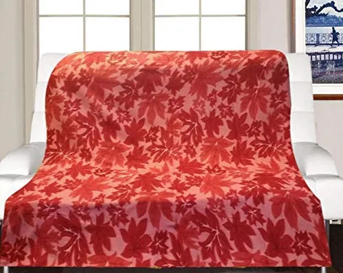 Visnik Leaf Print Woollen Quilt (Single Bed, Red)