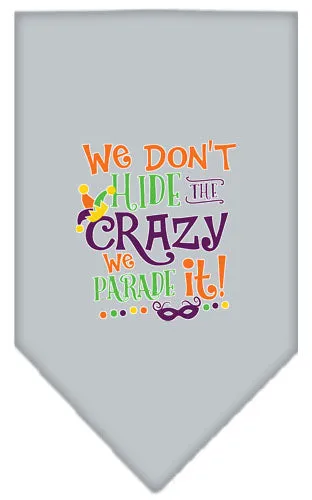 We Don't Hide The Crazy Screen Print Mardi Gras Bandana Grey Small