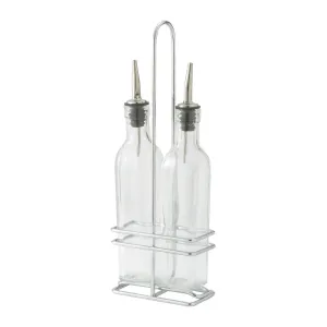 Winco GOB-16S Oil/Vinegar Cruet Set w/Chrome Plated Rack & Two 16oz Bottles