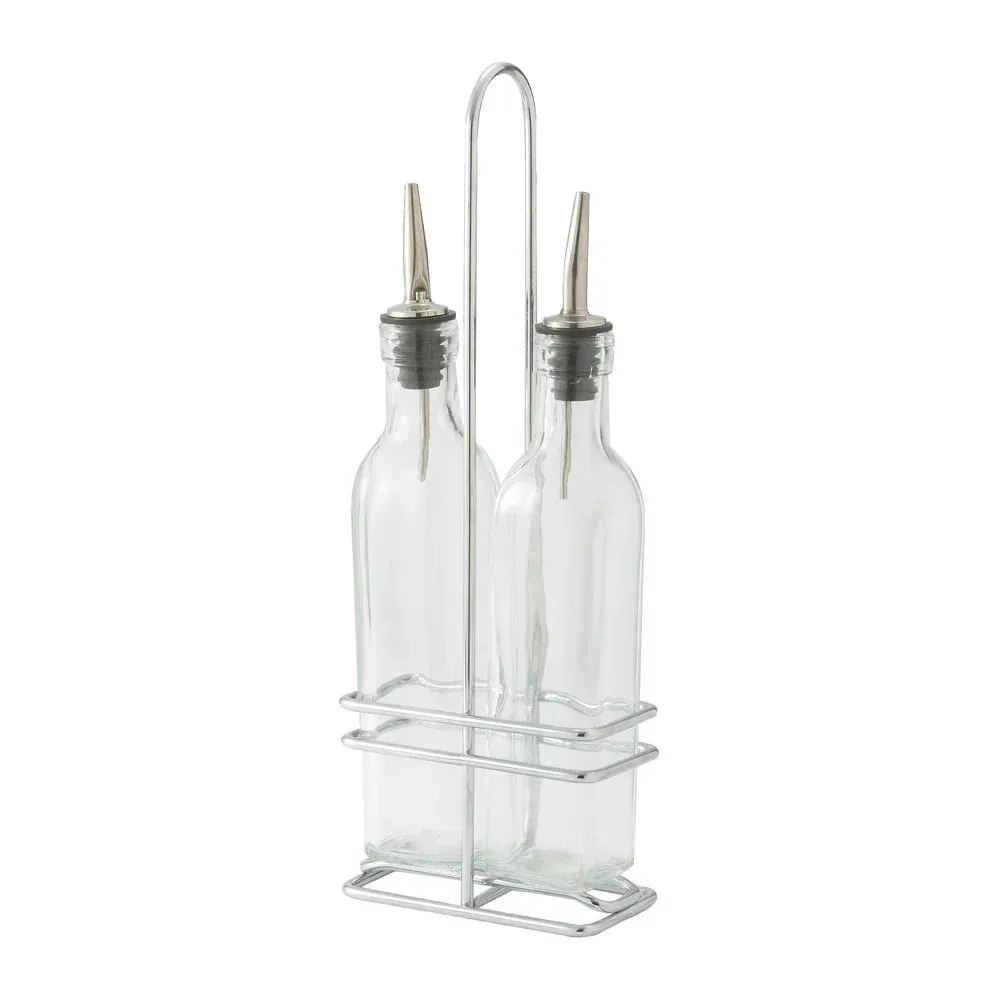 Winco GOB-16S Oil/Vinegar Cruet Set w/Chrome Plated Rack & Two 16oz Bottles