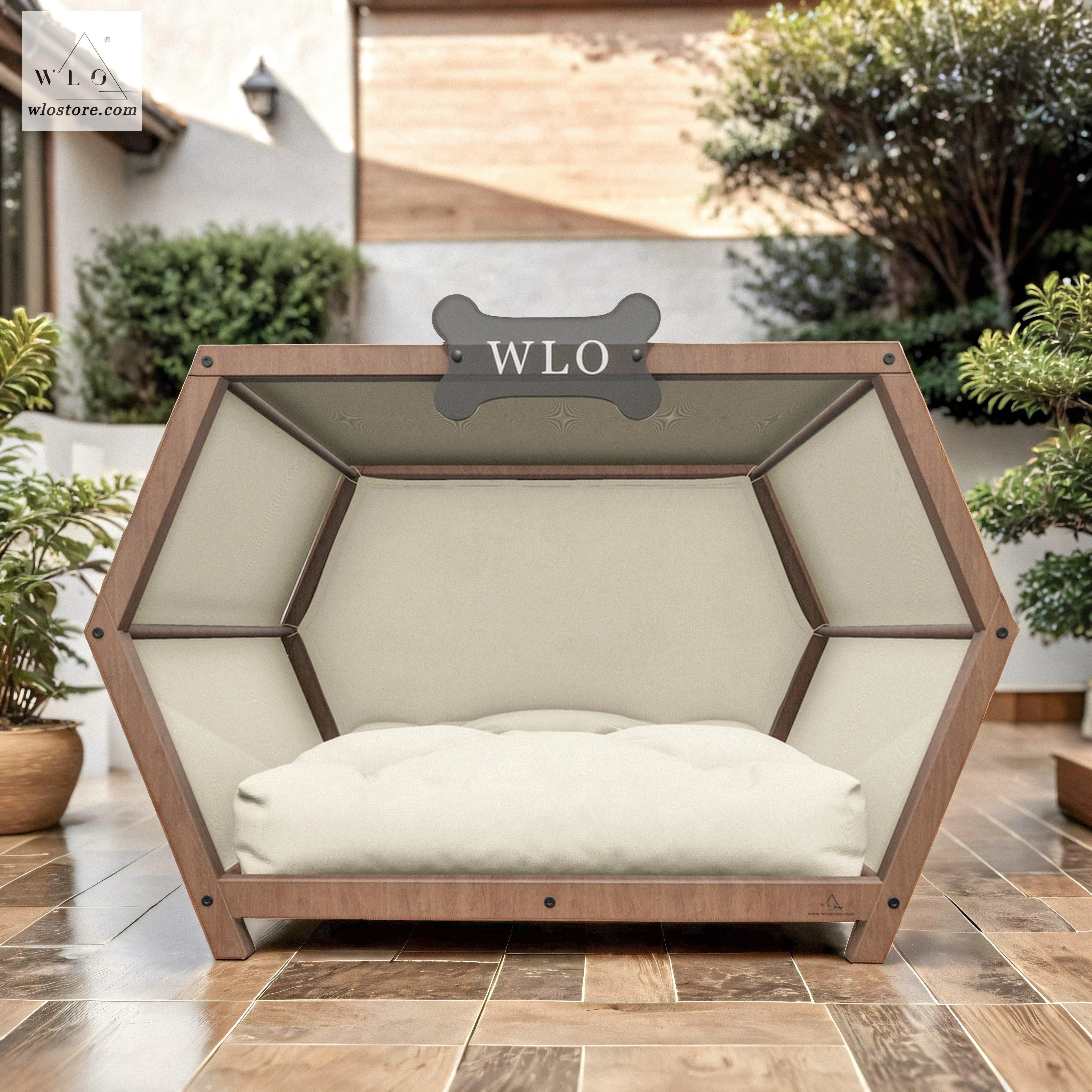 WLO® Walnut Hexxon Elevated Modern Dog House