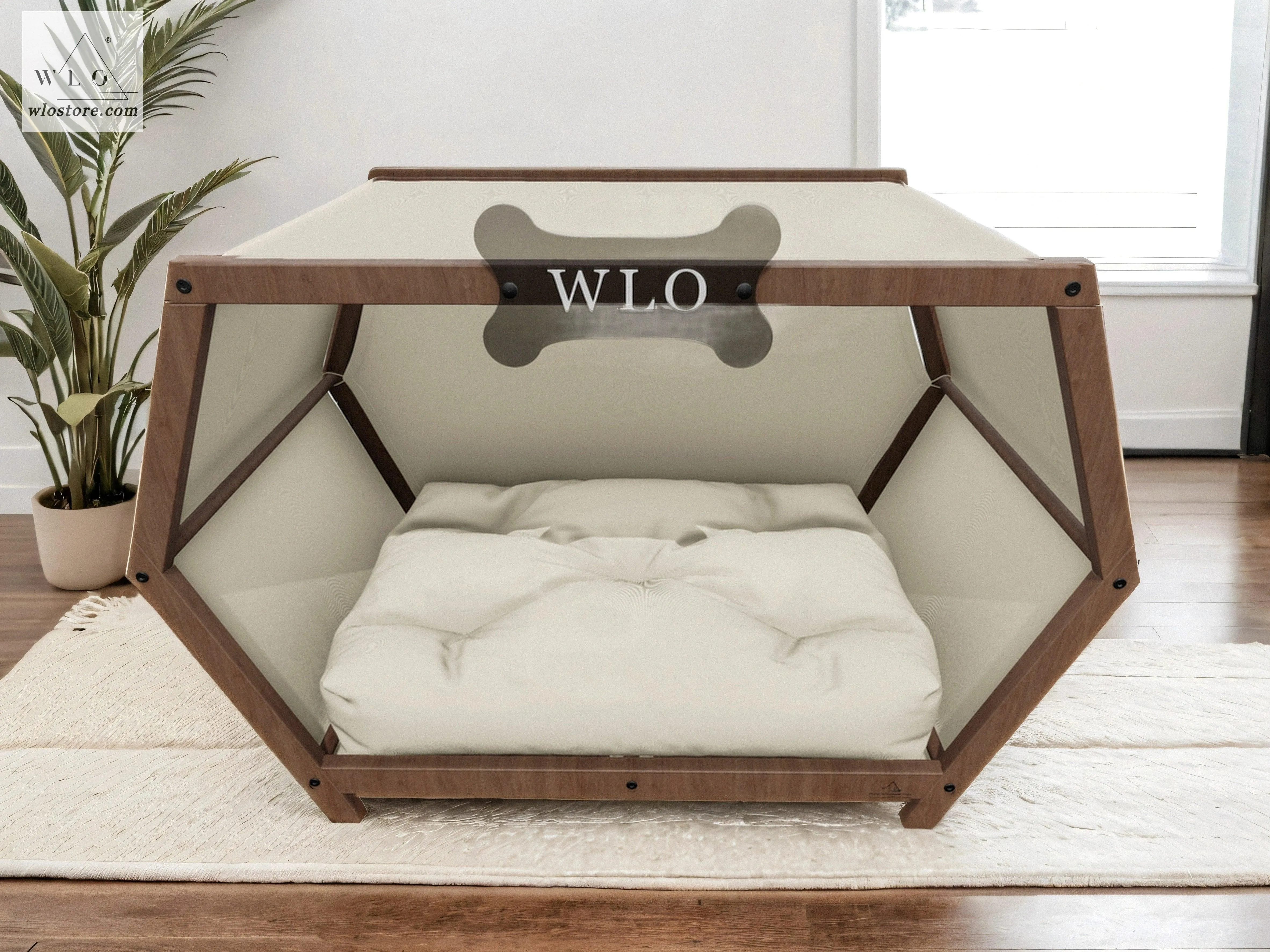 WLO® Walnut Hexxon Elevated Modern Dog House