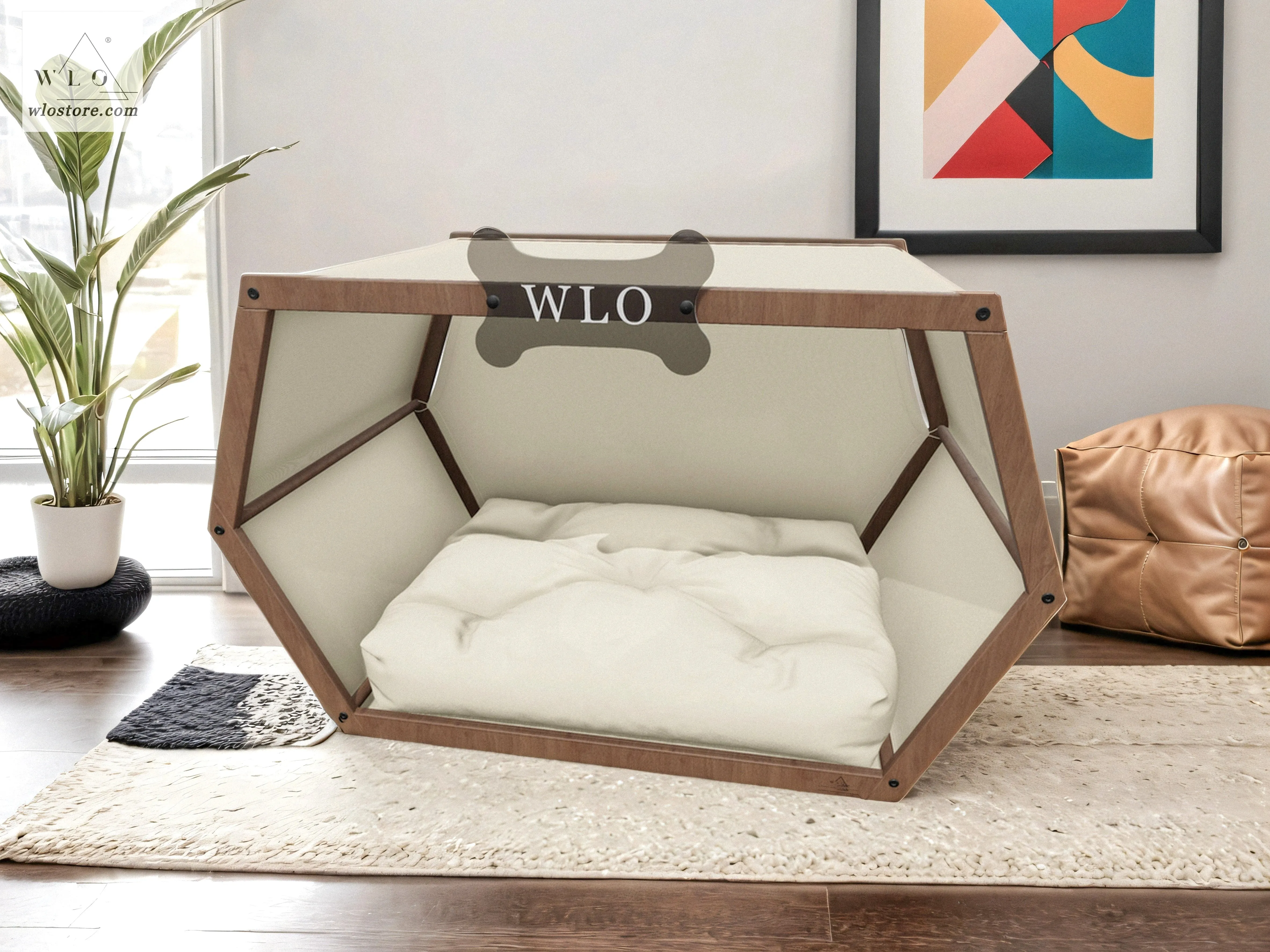 WLO® Walnut Hexxon Modern Dog House