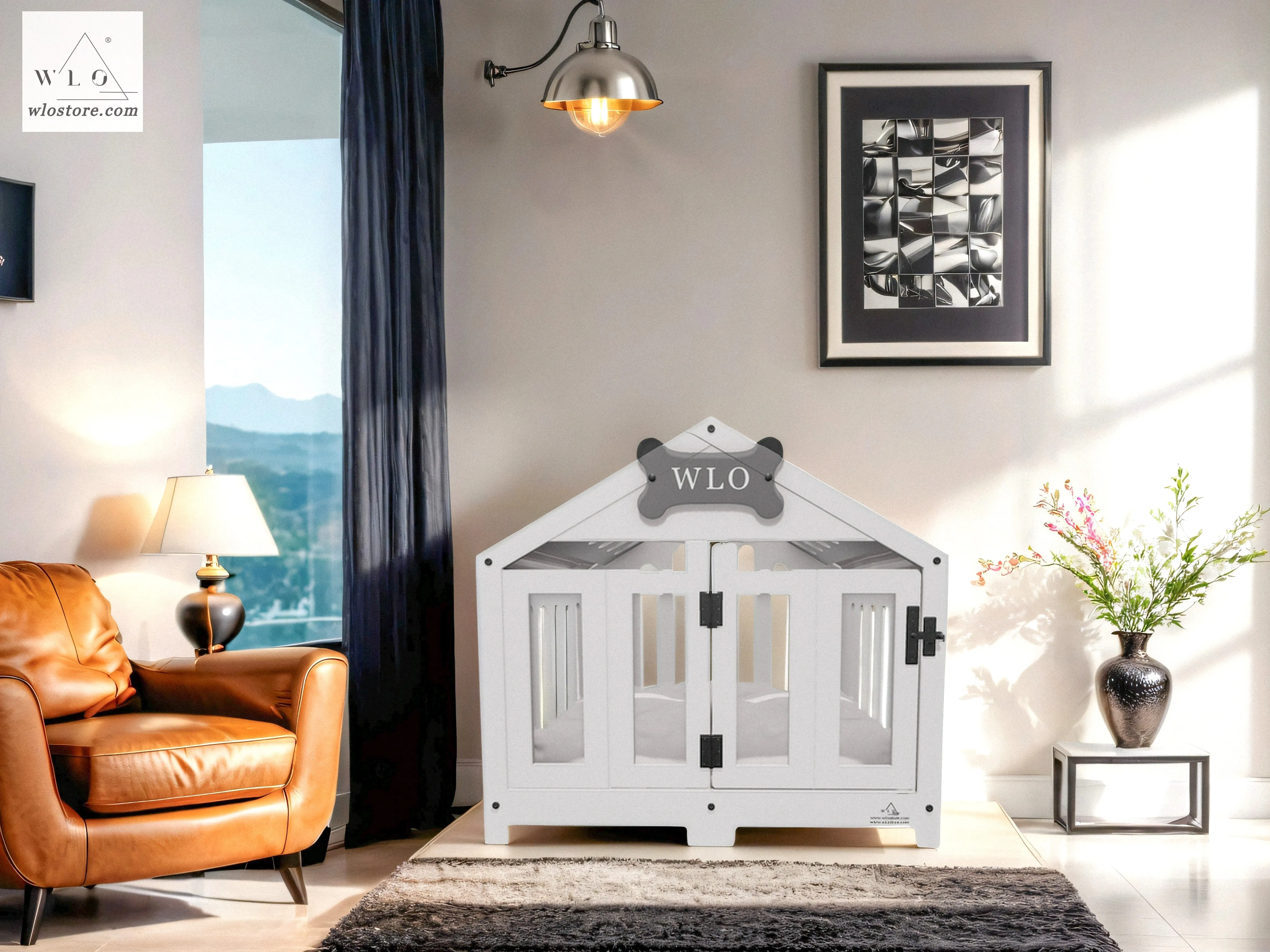 WLO® White Gabled Modern Dog Crate