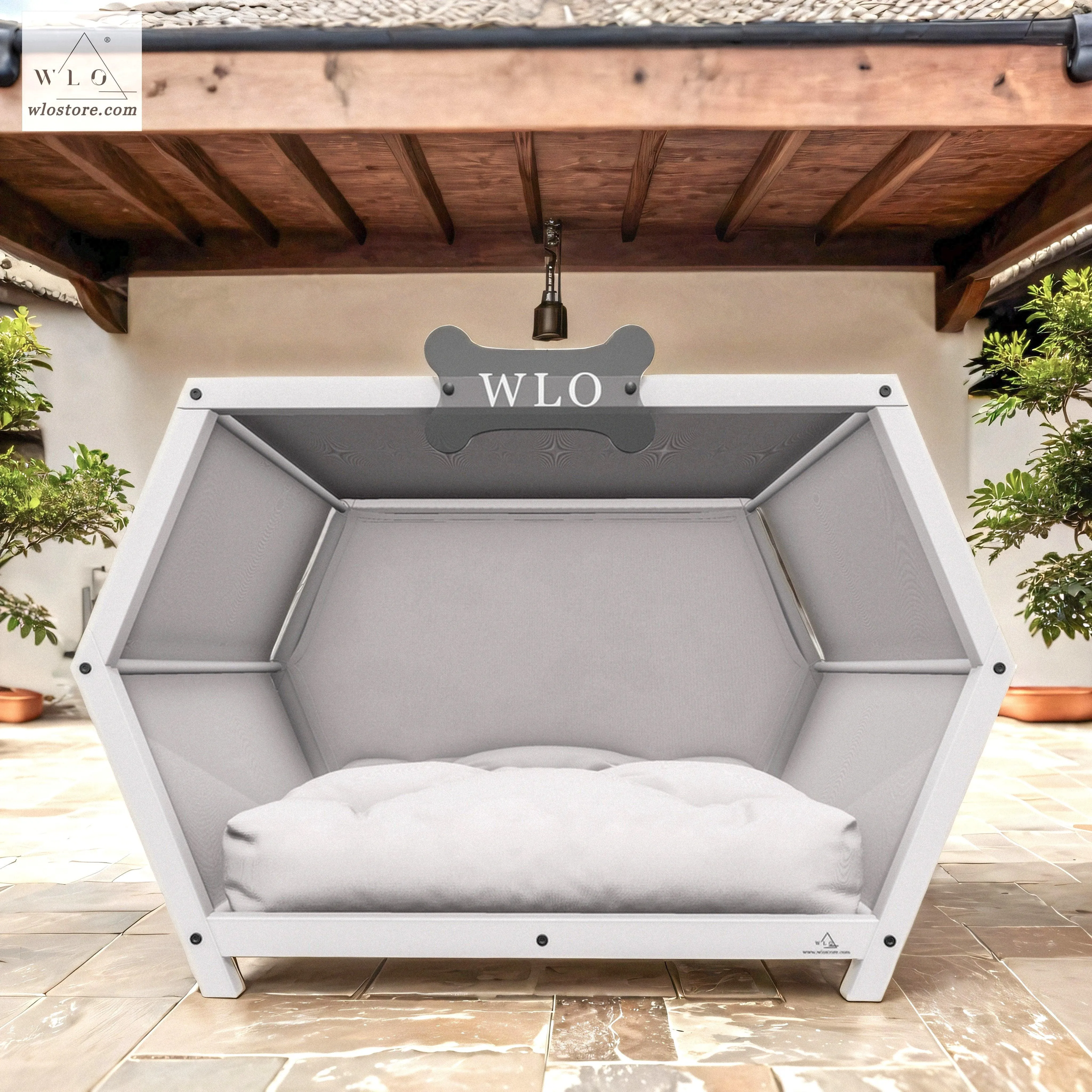 WLO® White Hexxon Elevated Modern Dog House